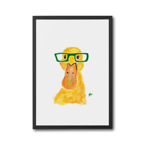 Understated Duck with Glasses Décor Poster, Funny Animal Wall Poster