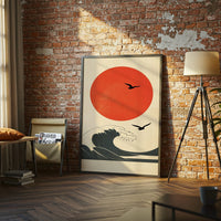 Understated Japanese Wave and Sun Décor Poster – Contemporary Asian Wall Décor