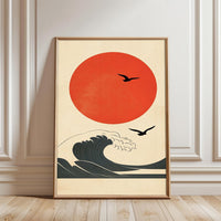 Understated Japanese Wave and Sun Décor Poster – Contemporary Asian Wall Décor