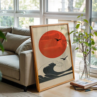 Understated Japanese Wave and Sun Décor Poster – Contemporary Asian Wall Décor