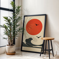 Understated Japanese Wave and Sun Décor Poster – Contemporary Asian Wall Décor