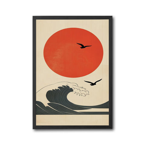 Understated Japanese Wave and Sun Décor Poster – Contemporary Asian Wall Décor