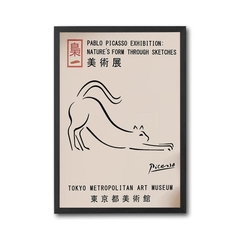 Understated Line Art Cat by Picasso Style, Nostalgic Exhibition Wall Print
