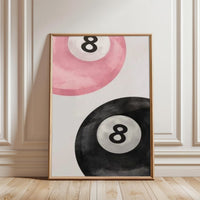 Minimal Pink and Black Eight Ball Wall Poster – Sleek Pool Wall Décor