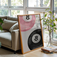 Minimal Pink and Black Eight Ball Wall Poster – Sleek Pool Wall Décor