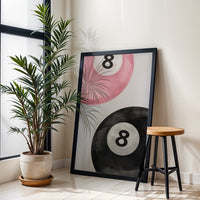 Minimal Pink and Black Eight Ball Wall Poster – Sleek Pool Wall Décor