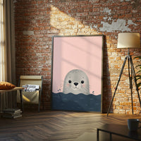 Minimal Seal Nursery Wall Poster, Coastal Ocean Baby Décor Print, Sleek Beach Nursery Decor