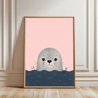 Minimal Seal Nursery Wall Poster, Coastal Ocean Baby Décor Print, Sleek Beach Nursery Decor