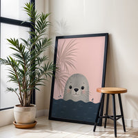 Minimal Seal Nursery Wall Poster, Coastal Ocean Baby Décor Print, Sleek Beach Nursery Decor