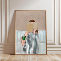 Minimal Woman Reading Book Watercolor Painting, Contemporary Non-Figurative People Art, Contemporary Wall Poster for Book Lovers
