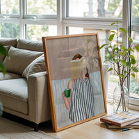 Minimal Woman Reading Book Watercolor Painting, Contemporary Non-Figurative People Art, Contemporary Wall Poster for Book Lovers