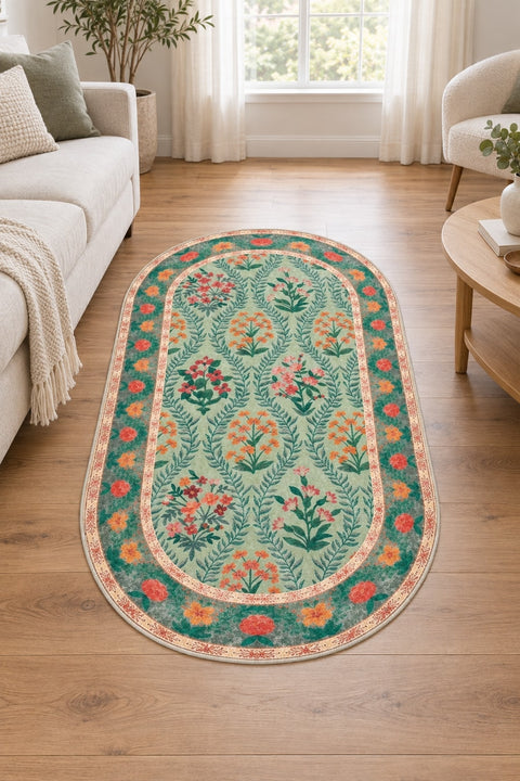 Mitos Ethnic Vintage Area Rug – Orange in a living room