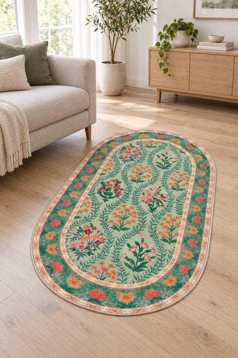 Mitos Ethnic Vintage Area Rug – Orange in a living room
