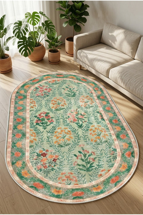 Mitos Ethnic Vintage Area Rug – Orange in a living room