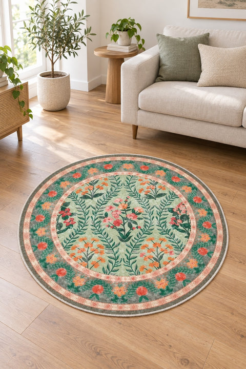 Mitos Ethnic Vintage Round Rug – Multicolor in a living room
