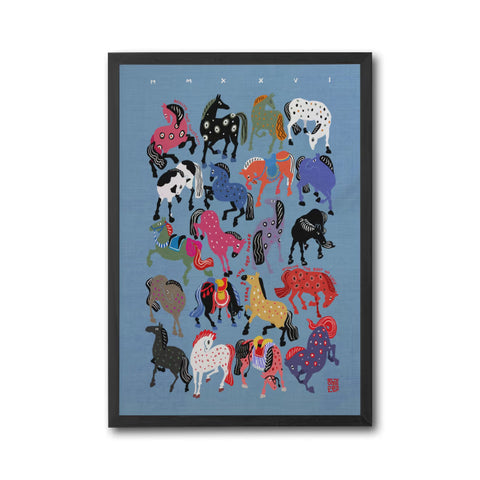 MMXXVI Health and Prosperity Red Horse Year Décor Poster – Colorful Horses Aesthetic Wall Décor