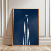 Sleek Aviation Décor Print, Understated Airplane Wall Poster, Blue Sky Jet Artwork, Travel Decor for Pilots