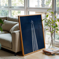 Sleek Aviation Décor Print, Understated Airplane Wall Poster, Blue Sky Jet Artwork, Travel Decor for Pilots