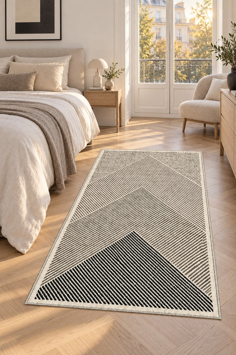 Modern Kitchen Area Rug – Beige in a bedroom