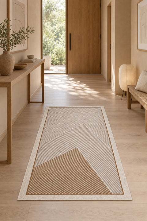 Modern Kitchen Area Rug – Brown in a hallway