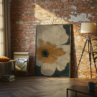 Minimal Mid Century Botanical Wall Poster, Minimal Expressive Floral Line Art in Beige and Orange for Living Room Decor