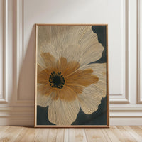 Minimal Mid Century Botanical Wall Poster, Minimal Expressive Floral Line Art in Beige and Orange for Living Room Decor