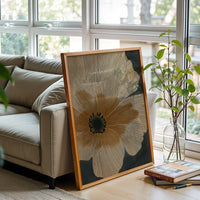 Minimal Mid Century Botanical Wall Poster, Minimal Expressive Floral Line Art in Beige and Orange for Living Room Decor
