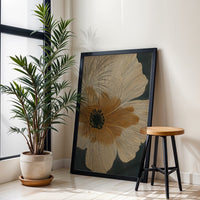 Minimal Mid Century Botanical Wall Poster, Minimal Expressive Floral Line Art in Beige and Orange for Living Room Decor