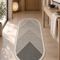 Modern Oval Kitchen Rug – Beige in a hallway