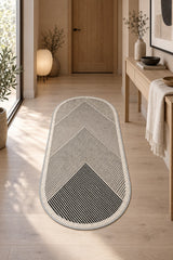 Modern Oval Kitchen Rug – Beige in a hallway