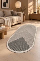 Modern Oval Kitchen Rug – Beige in a living room