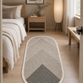 Modern Oval Kitchen Rug – Beige in a bedroom