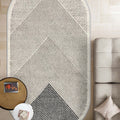 Modern Oval Kitchen Rug – Beige in a living room