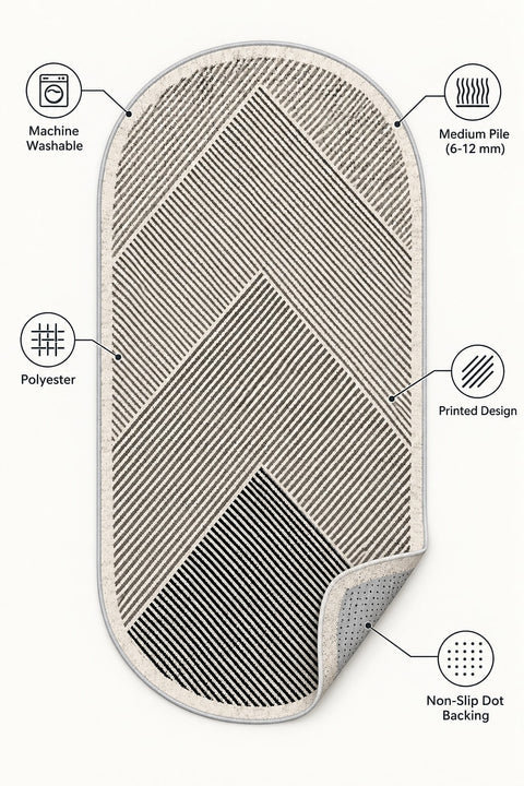 Modern Oval Kitchen Rug – Beige – features