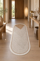 Modern Oval Kitchen Rug – Brown in a hallway