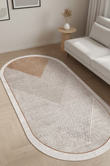 Modern Oval Kitchen Rug – Brown in a living room