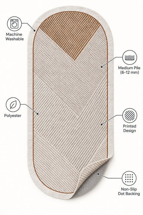 Modern Oval Kitchen Rug – Brown – features