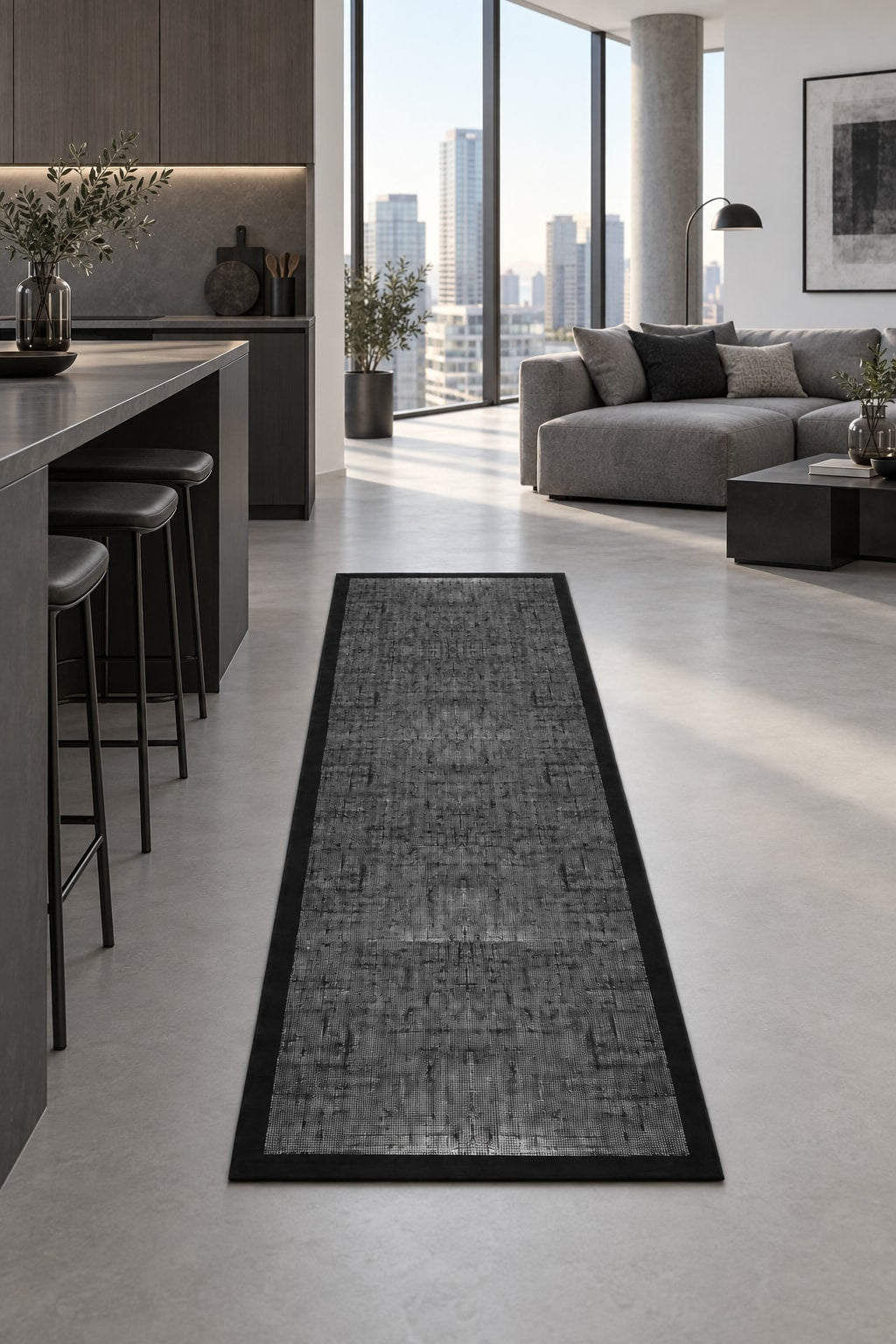 Modern Solid Runner Rug in a kitchen