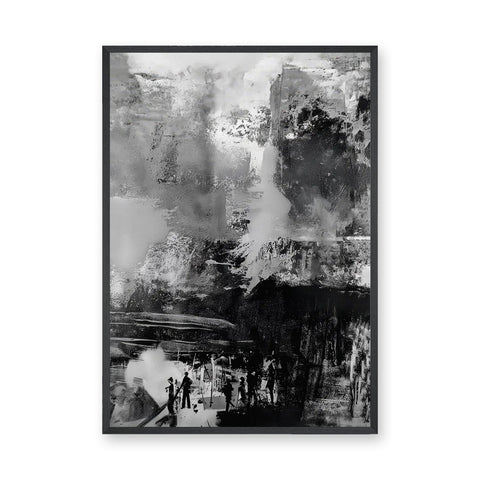 Monochrome Abstract Modern Wall Art – Black and White Urban Scene
