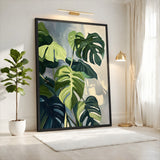 Monstera Leaves Botanical Wall Art – Painted Green Plant Print