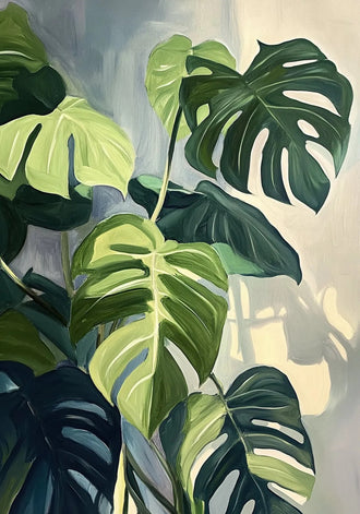 Monstera Leaves Botanical Wall Art – Painted Green Plant Print