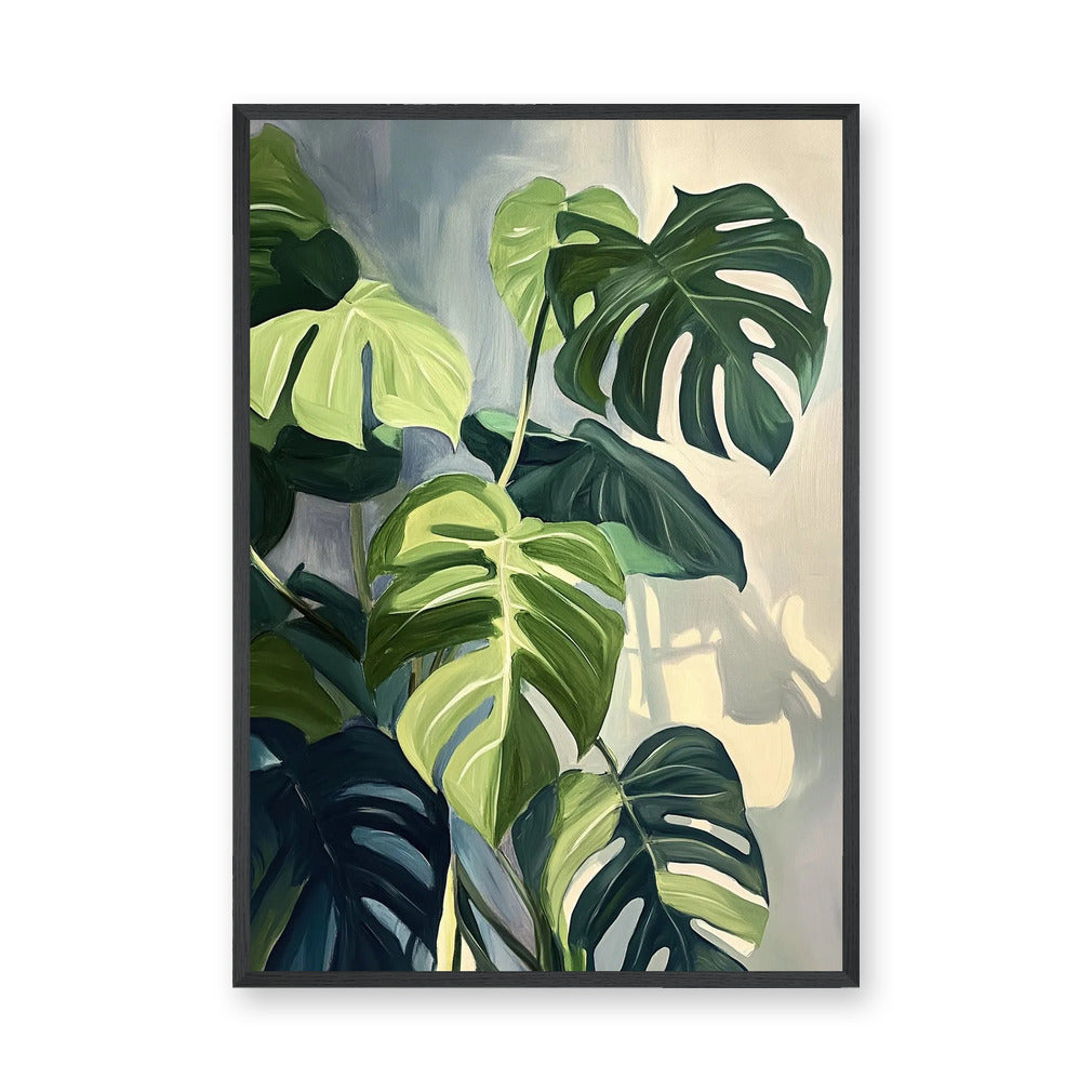Monstera Leaves Botanical Wall Art – Painted Green Plant Print