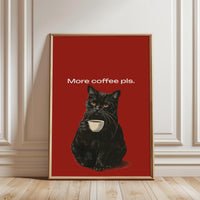 More Coffee Pls Quote Pop Art Cat Print – Funny Coffee Wall Décor