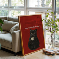 More Coffee Pls Quote Pop Art Cat Print – Funny Coffee Wall Décor