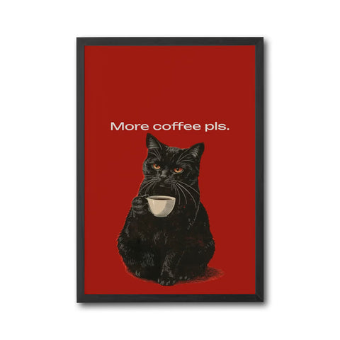 More Coffee Pls Quote Pop Art Cat Print – Funny Coffee Wall Décor