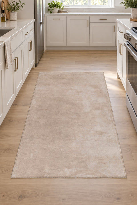 Moreno Modern Kitchen Rug – Beige in a kitchen