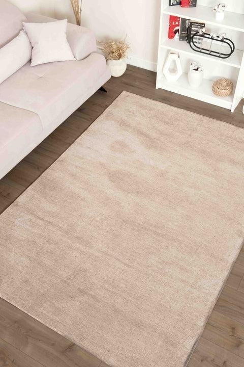 Moreno Modern Kitchen Rug – Beige in a living room