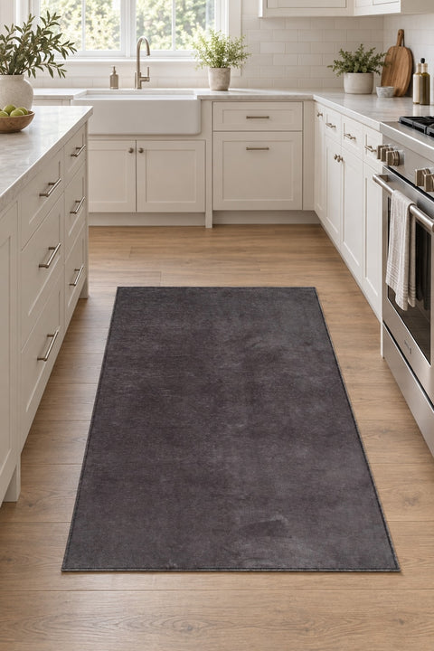 Moreno Modern Kitchen Rug – Charcoal in a kitchen