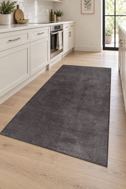 Moreno Modern Kitchen Rug – Charcoal in a kitchen
