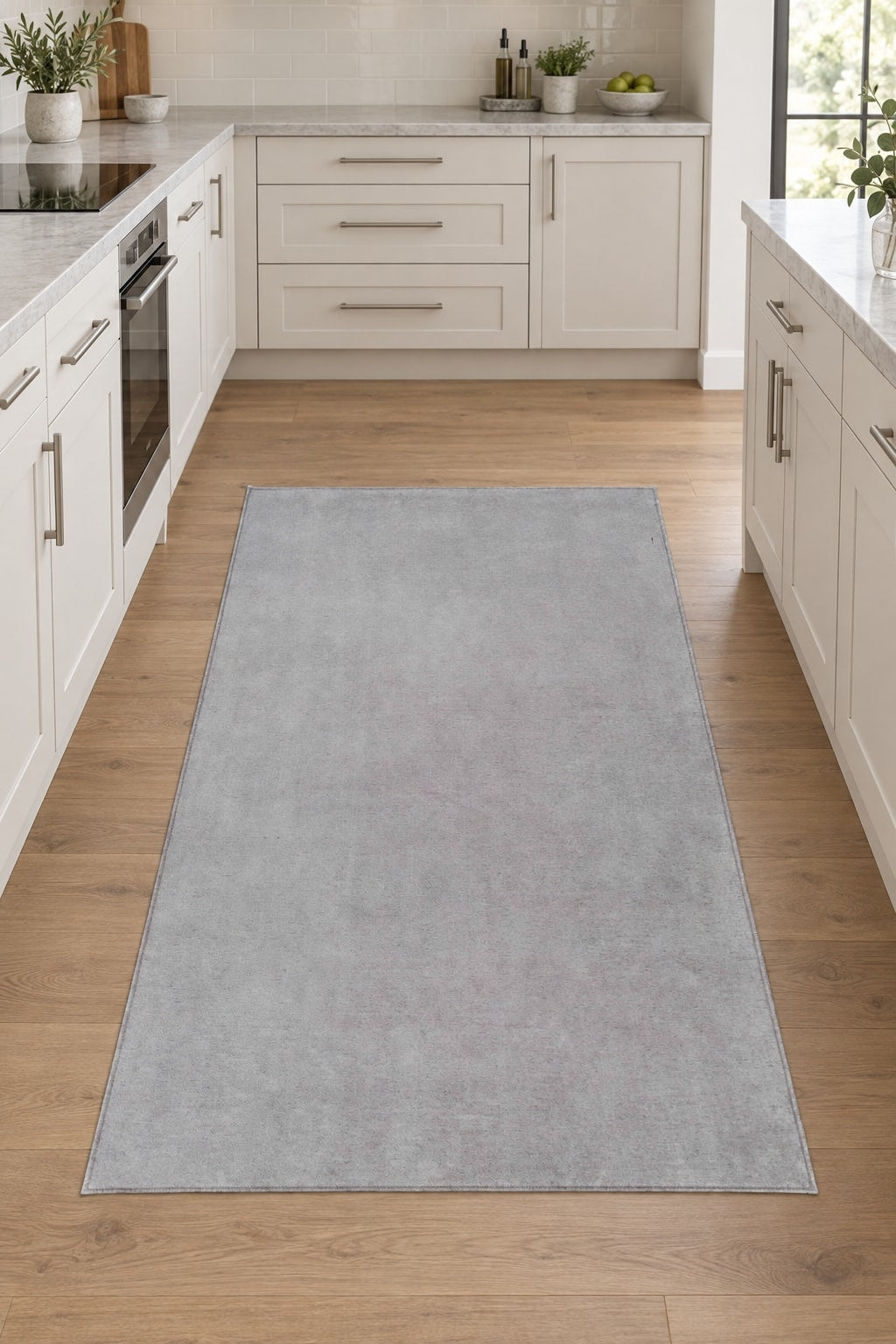 Moreno Modern Kitchen Rug – Gray in a kitchen